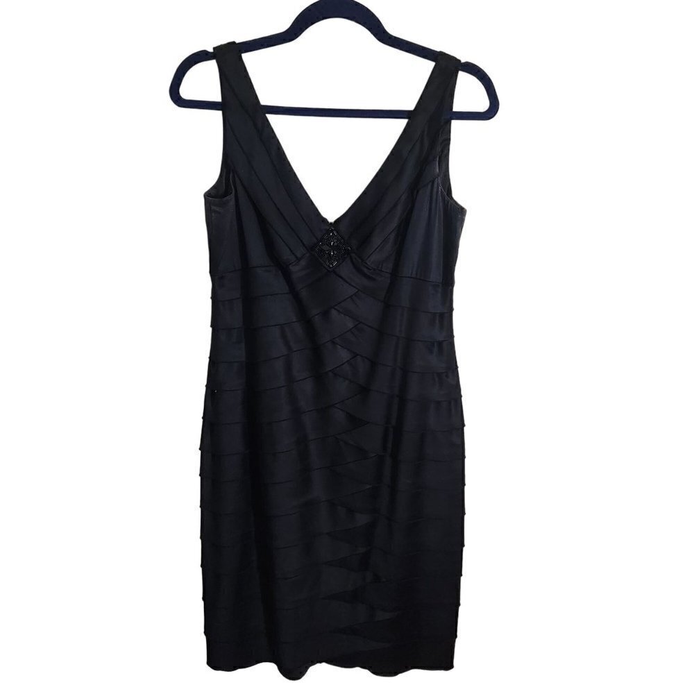 Jones New York Black Satin Layered Bandage Dress Size 8